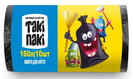 Пакет для сміття 160л 88*105 10шт чорний Такі Пакі